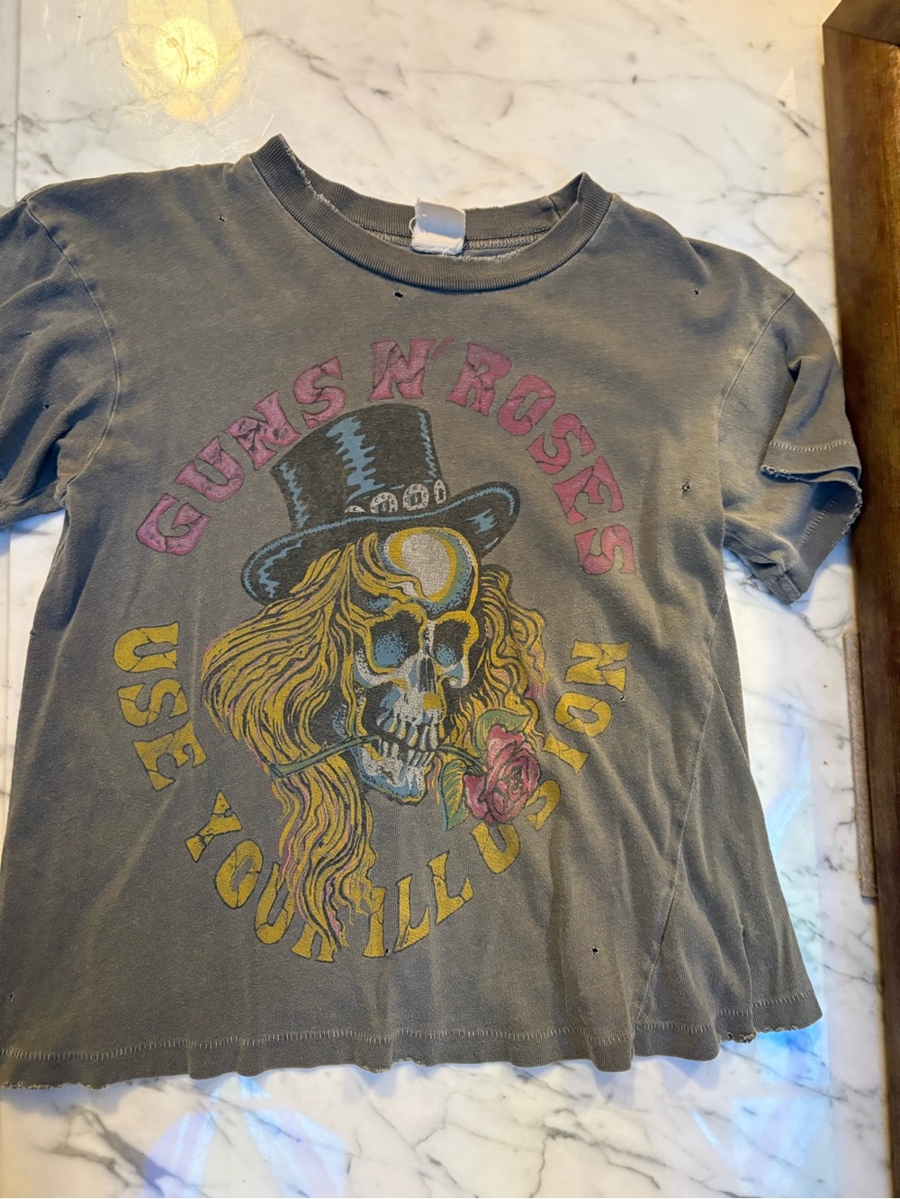 Madewell Gray Guns N' Roses Skull Crop Tee with Pink & Yellow Graphics XS
